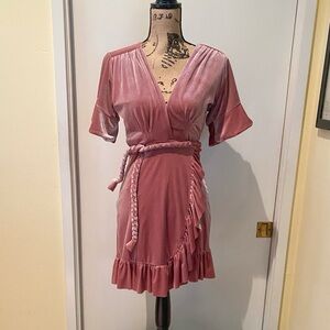 Misa Los Angeles Pink Velvet Wrap Mini Dress